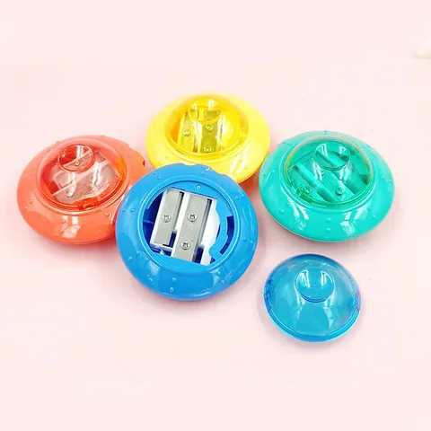 Creative UFO Spaceship Pencil Sharpener Double Hole Manual Plastic Pencil Sharpener For Kids School Stationery Gift Assorted Colors