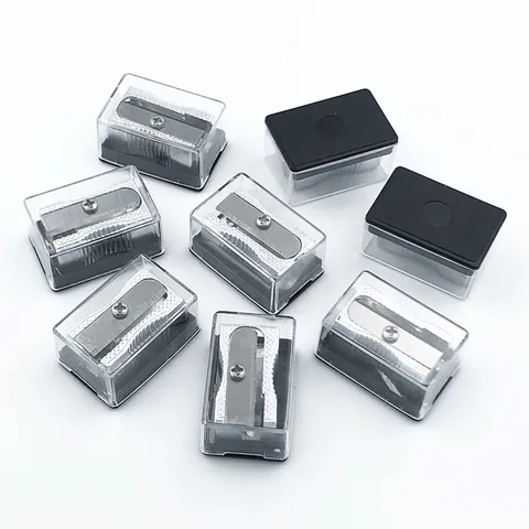 Manual Single Hole Pencil Sharpener Aluminum Alloy Metal Core Clear Plastic Storage Case Portable Mini School Office Supplies