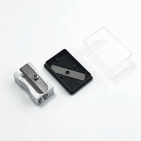 Manual Single Hole Pencil Sharpener Aluminum Alloy Metal Core Clear Plastic Storage Case Portable Mini School Office Supplies