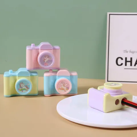Camera Shaped Manual Pencil Sharpener Kids Students Macaron Colors Cartoon Animal Pattern School Stationery Prize Gift