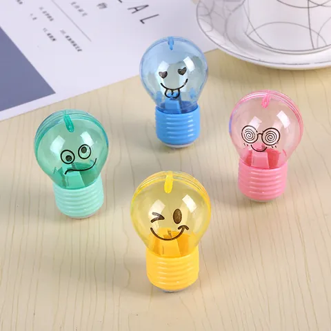Creative Light Bulb Shaped Manual Pencil Sharpener With Emoji Faces Multicolor Plastic Sharpener For Kids School Stationery Gift
