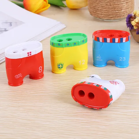 Creative Soccer Shorts Shaped Pencil Sharpener Double Hole Manual Plastic Pencil Cutter For Students Kids School Stationery Gift