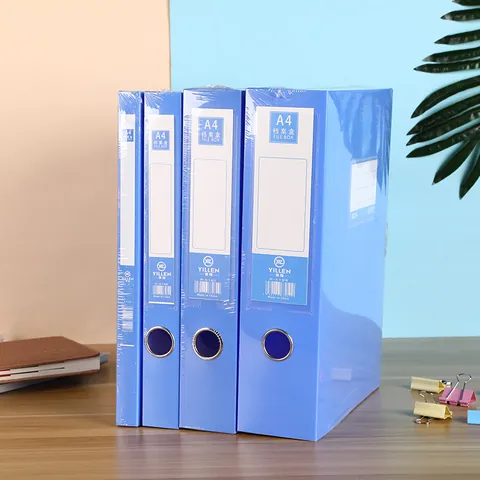Scatola d'Archivio A4 in Plastica PP Ispessita Organizer per Documenti da Ufficio Con Slot per Etichette Blu Business