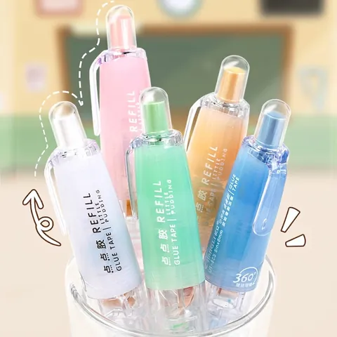 Penna a Nastro Adesivo a Click Ricaricabile Guscio Trasparente Colore Macaron Adesivo Biadesivo per Scrapbooking Fai da Te Diario Studenti Ufficio