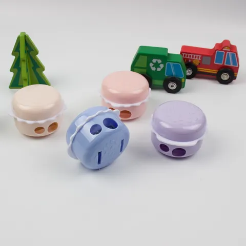 Macaron Hamburger Shape Manual Pencil Sharpener Double Hole For Students Kids Morandi Colors ABS Plastic School Stationery Gift