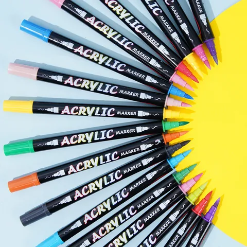 Double Headed Acrylic Marker Multicolor Waterproof Non-Toxic DIY Painting Pens Quick Dry Art Supplies For Students Artists Drawing Sketching