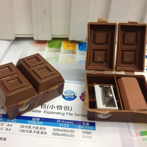 Simulation Chocolate Pencil Sharpener And Eraser Creative Cartoon Manual Pencil Cutter School Stationery Supplies For Kids Students Gift