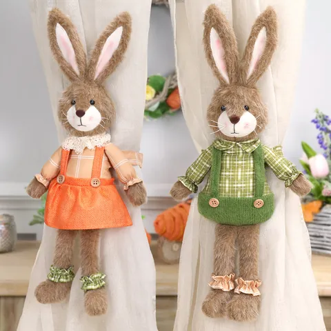 Pasqua Peluche Coniglio Fermatende Cartone Animato Appeso Decorazione Gingham Vestito Bambola Casa Finestra Tie Articoli Festivi