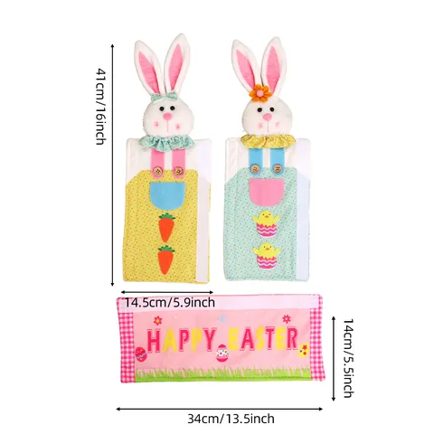 Fundas para Mangos de Refrigerador de Conejo de Pascua de Poliéster Felpa Patrón de Huevo Decoración Protectora de Cocina