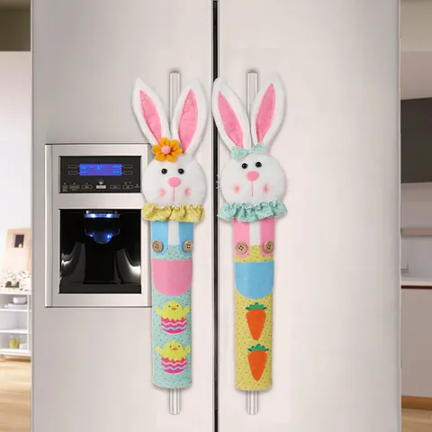 Easter Refrigerator Handle Covers Bunny Carrot Chick Pattern Polyester Appliance Door Handle Protective Sleeves For Kitchen Decor