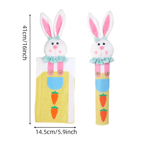 Easter Refrigerator Handle Covers Bunny Carrot Chick Pattern Polyester Appliance Door Handle Protective Sleeves For Kitchen Decor
