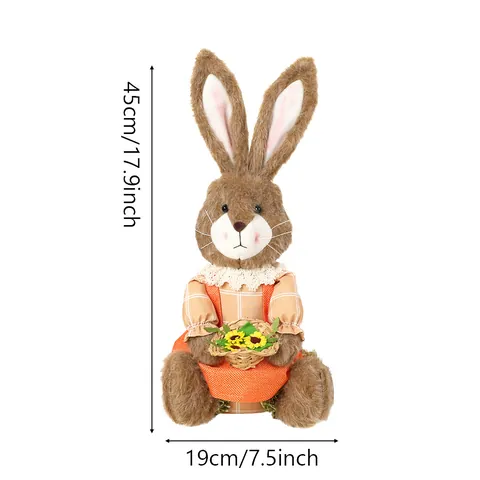 Ornamenti a Forma di Coniglio Pasquale Con Cesto di Fiori e Carota Statuette in Poliestere a Scacchi Per Decorazione