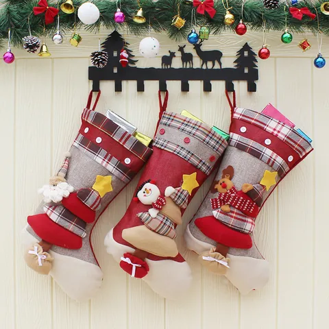 Calze di Natale Sacchetti Regalo per Bambini Babbo Natale Pupazzo di Neve Renna Pattern Tessuto Non Tessuto Appesi per Casa