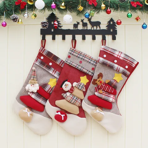 Calze di Natale Sacchetti Regalo per Bambini Babbo Natale Pupazzo di Neve Renna Pattern Tessuto Non Tessuto Appesi per Casa