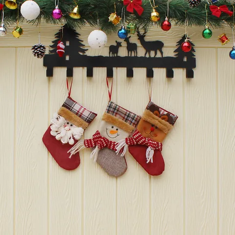 Christmas Stockings Hanging Gift Bags Santa Claus Snowman Reindeer Pattern Non-Woven Fabric Burlap Festive Home Decoration