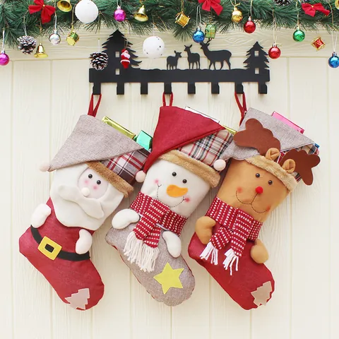 Handmade Christmas Stocking Hanging Ornaments Santa Claus Snowman Reindeer For Xmas Tree Decorations Home Festive Holiday Gifts