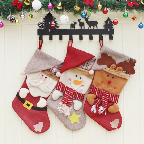 Handmade Christmas Stocking Hanging Ornaments Santa Claus Snowman Reindeer For Xmas Tree Decorations Home Festive Holiday Gifts