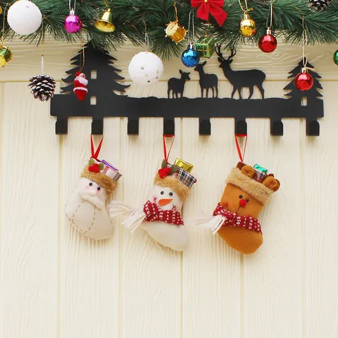 Christmas Stocking Wall Hook Rack Santa Claus Snowman Reindeer Holiday Hanging Ornament Gift Bag Festive Home Wall Decor