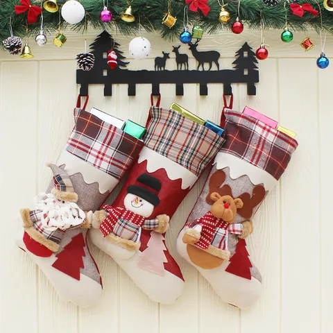 Grande Chaussette de Noël Sac Cadeau Avec Pendentif 3D Père Noël Bonhomme de Neige Élan pour Sapin de Noël Fête Maison Décoration