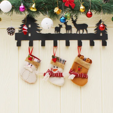 Christmas Stocking Wall Hook Rack Santa Claus Snowman Reindeer Holiday Hanging Ornament Gift Bag Festive Home Wall Decor