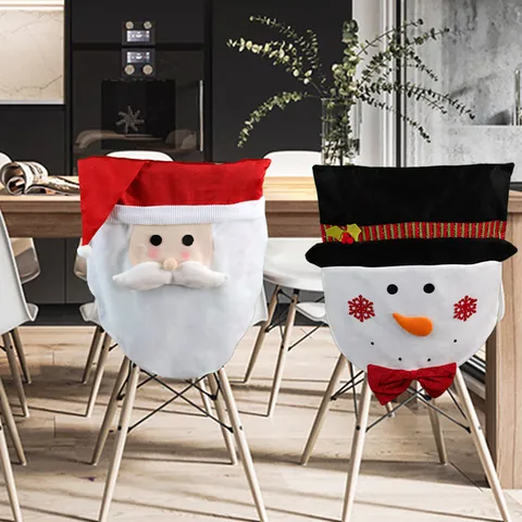 Fundas para Sillas de Navidad Patrón de Papá Noel Muñeco de Nieve Tela No Tejida Comedor Decoración Navideña