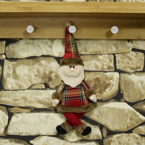 Christmas Plaid Fabric Plush Pendant Santa Claus Snowman Reindeer Hanging Dolls For Christmas Tree Home Window Decor