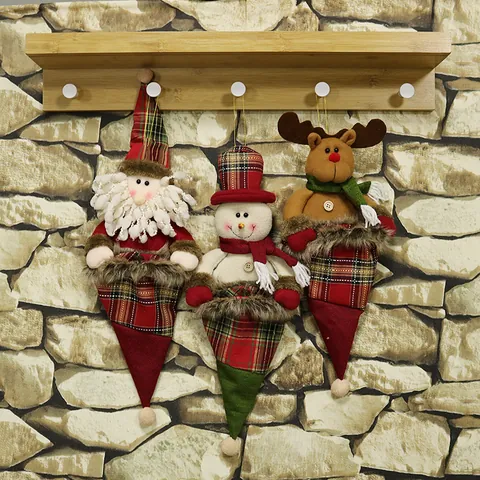 Weihnachts-Hängedekoration Weihnachtsmann Schneemann Rentier Kariert Leinen Stoff Süßigkeitentüte Weihnachtsbaum Party Deko Geschenkbeutel