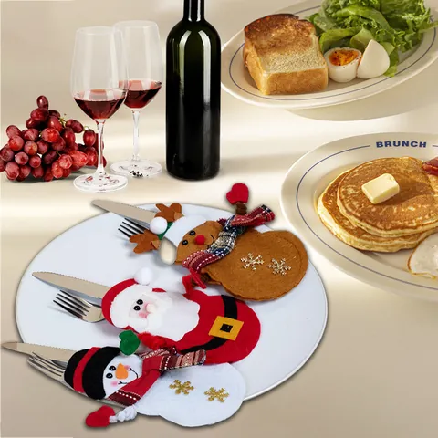 Christmas Cutlery Holder Santa Snowman Elk Pockets Felt Silverware Bag For Dining Table Decorations Party Favors Ornaments