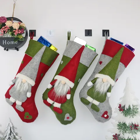 Christmas Stockings Gnome Decor Gift Bag Non-Woven Fabric 3D Faceless Doll Xmas Tree Hanging Ornament For Home Holiday Party