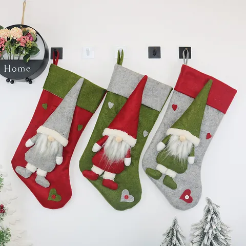 Christmas Stockings Gnome Decor Gift Bag Non-Woven Fabric 3D Faceless Doll Xmas Tree Hanging Ornament For Home Holiday Party