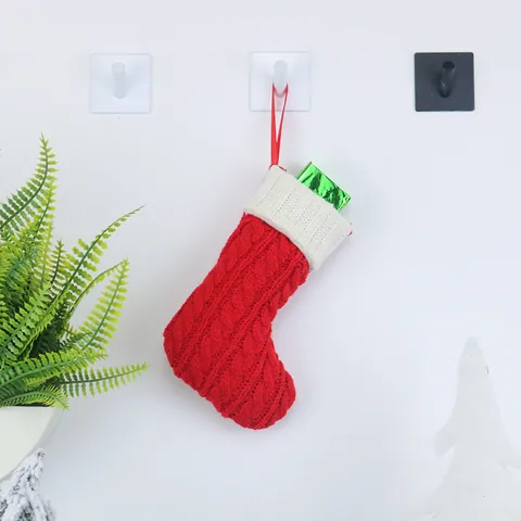 Kleiner Gestrickter Weihnachtsstrumpf Anhänger Zopfstrickmuster Weihnachtsstrumpf Rot Weiß Hängende Geschenktüte Für Weihnachtsbaum Dekoration