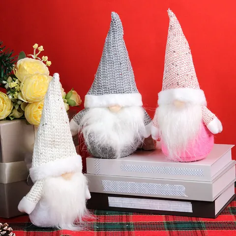 Gnome de Noël Poupée sans Visage Style Nordique Bonnet en Tricot à Paillettes Ornements pour Maison Fête Bureau Décoration Cadeau