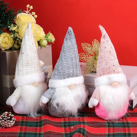 Gnome de Noël Poupée sans Visage Style Nordique Bonnet en Tricot à Paillettes Ornements pour Maison Fête Bureau Décoration Cadeau