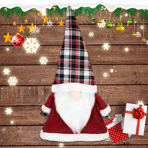Grote Kerstboomtopper Kabouter Gezichtsloze Pop Decoratie Ruitjesmuts Noords Bos Oude Man Pluche Speelgoed Voor Huis Vakantie Feest Ornament