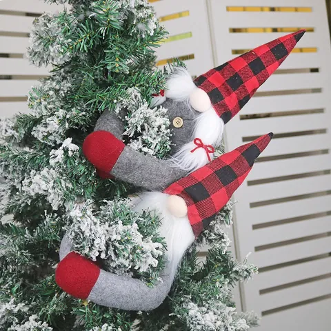 Christmas Gnome Curtain Tieback Nordic Buffalo Plaid Felt Long Arm Fastener Decor For Home Hotel Holiday Party Decor