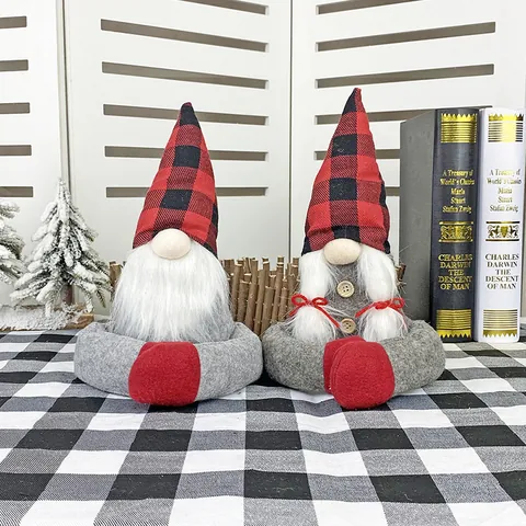 Christmas Gnome Curtain Tieback Nordic Buffalo Plaid Felt Long Arm Fastener Decor For Home Hotel Holiday Party Decor