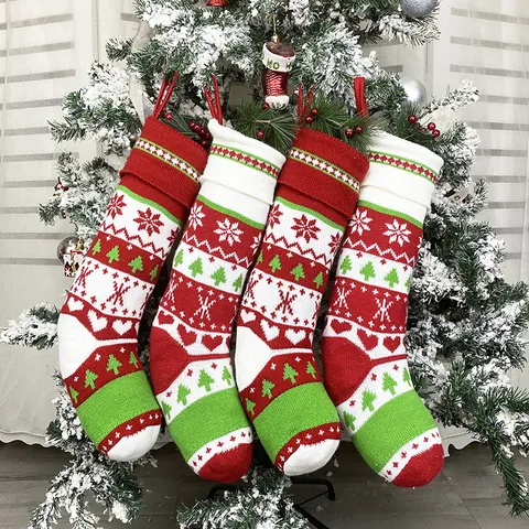 Calza di Natale in Lana Lavorata a Maglia Motivo Fiocco di Neve Sacchetto Regalo Decorazione per Albero