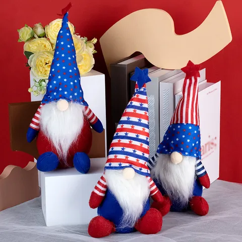 American Independence Day Gnomes Ornaments Red White Blue Patriotic Stars Stripes Plush Gnome Home Party Decor July 4th Gift