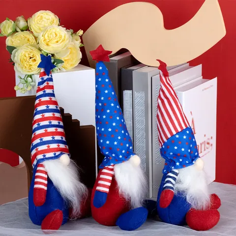 American Independence Day Gnomes Ornaments Red White Blue Patriotic Stars Stripes Plush Gnome Home Party Decor July 4th Gift