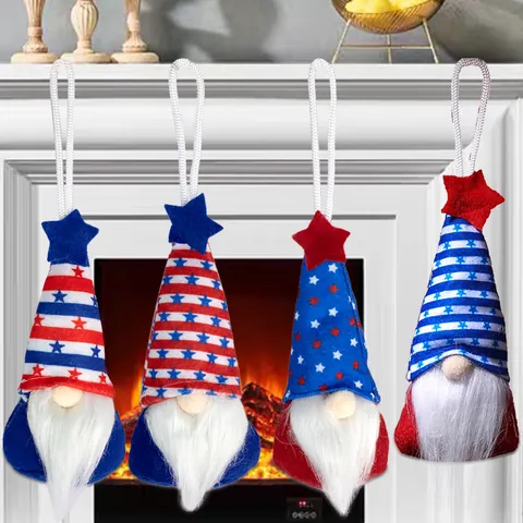 4th Of July Independence Day Gnome Hanging Ornaments Red White Blue Patriotic American Flag Stars And Stripes Faceless Doll Plush Dwarf Home Decoration