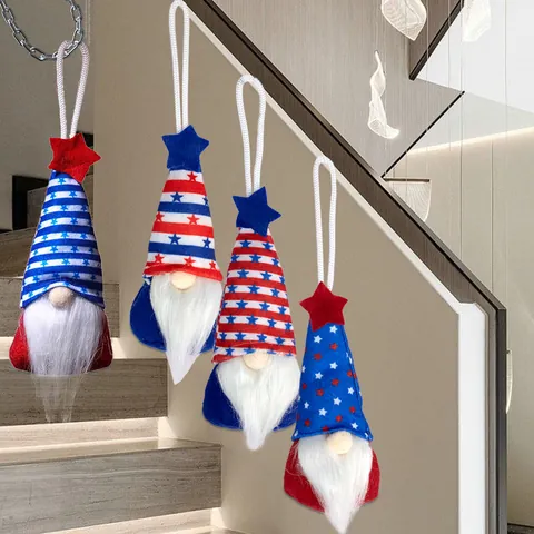 4th Of July Independence Day Gnome Hanging Ornaments Red White Blue Patriotic American Flag Stars And Stripes Faceless Doll Plush Dwarf Home Decoration