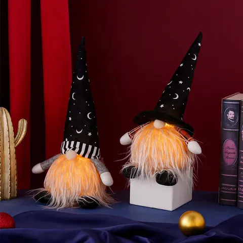 Gnomo Luminoso di Halloween LED Bambola senza Volto Cappello da Mago Motivo Luna Stella Festa Decorazione per la Casa
