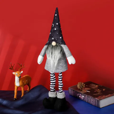 Halloween Gnome Plush Faceless Doll With Stretching Legs Star Moon Witch Hat Plaid Elf Figurine For Home Party Decoration