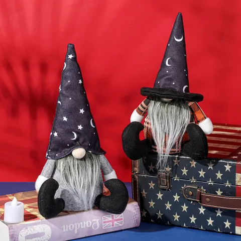 Halloween Faceless Gnome Plush Doll Wizard Hat Star Moon Pattern Plaid Nordic Elf Ornament For Home Window Party Table Decor