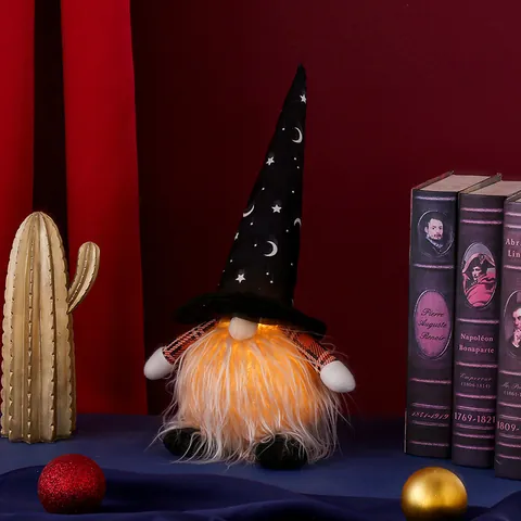 Gnomo Luminoso di Halloween LED Bambola senza Volto Cappello da Mago Motivo Luna Stella Festa Decorazione per la Casa
