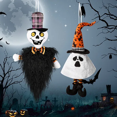 Halloween Hanging Ghost Skull Decorations Haunted House Props Fabric Wizard Hat Ornament Home Yard Party Garden Decor