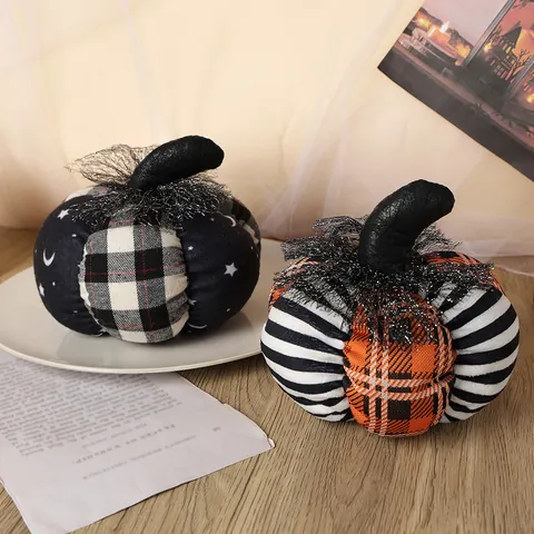 Zucca di Stoffa Decorativa di Halloween Patchwork Motivo Luna e Stelle Ornamenti Con Glitter per Autunno Ringraziamento Casa Festa Decorazioni