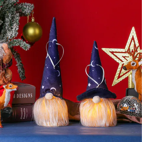 Halloween LED Licht Kabouter Hangend Ornament Gezichtsloze Oude Man Pop Met Maan Ster Tovenaarshoed Voor Feest Huis Festival Decor