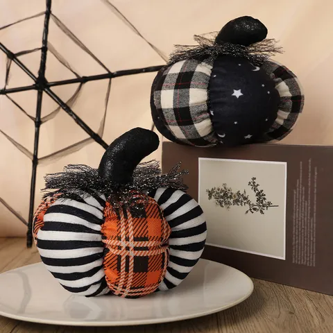 Zucca di Stoffa Decorativa di Halloween Patchwork Motivo Luna e Stelle Ornamenti Con Glitter per Autunno Ringraziamento Casa Festa Decorazioni