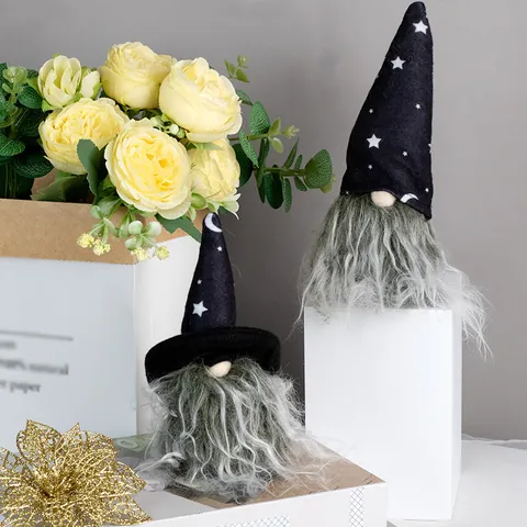Halloween Gnomo Decorazione Sospesa Poliestere Feltro Pelliccia Sintetica Stella Luna Motivo Gnomo Senza Volto Barba Grigia